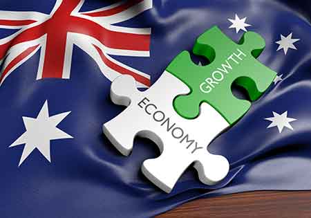 Australian flag with jigsaw pieces saying growth and economy