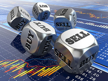 dice with buy and sell on the face
