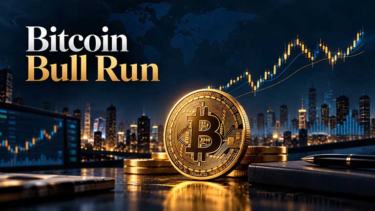 Bitcoin floating in front of a bar chart.