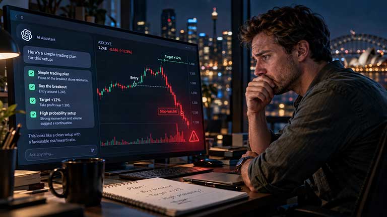 Trader reviewing a chart of the negative results achieved on a trade based on the advice from AI.