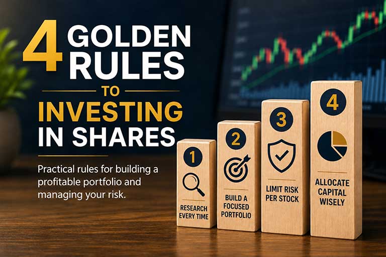 Blocks showing the golden rules to building wealth.