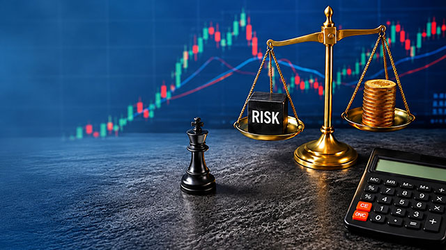 Scale with risk on one side and coins on the other