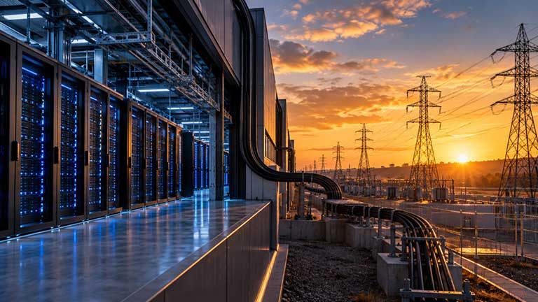 AI data centre next to an elecricity grid