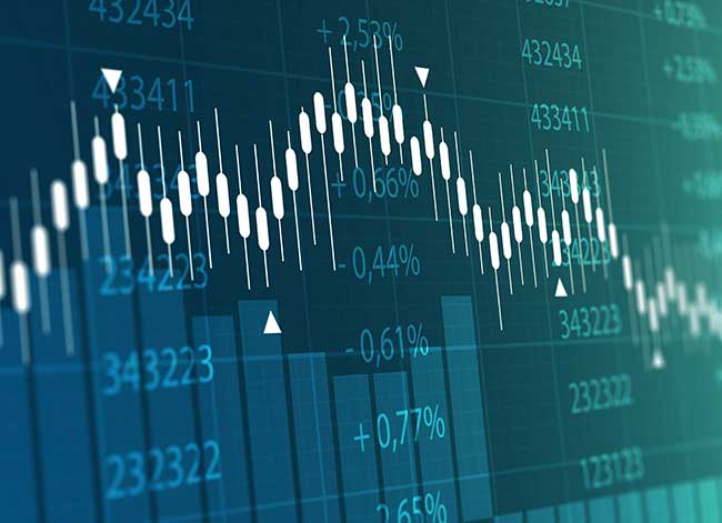 A chart showing market trends up and down