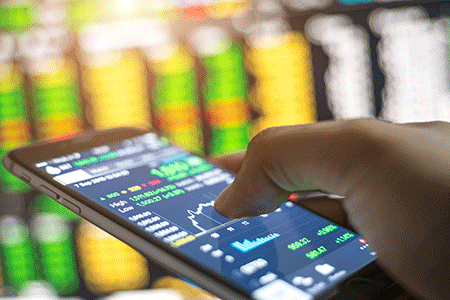mobile phone with stock chart