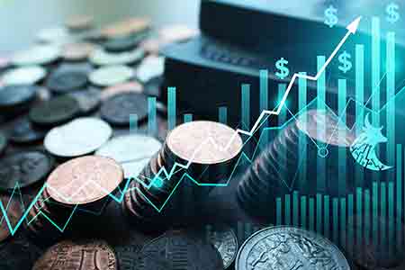 Image of stock chart with coins on it