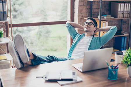 Gentleman relaxing having traded well