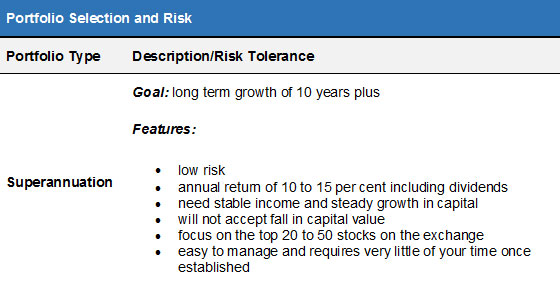 Characteristics of constructing a superannuation portfolio