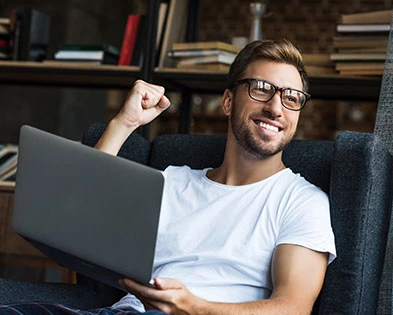 Happy trader maximising profits