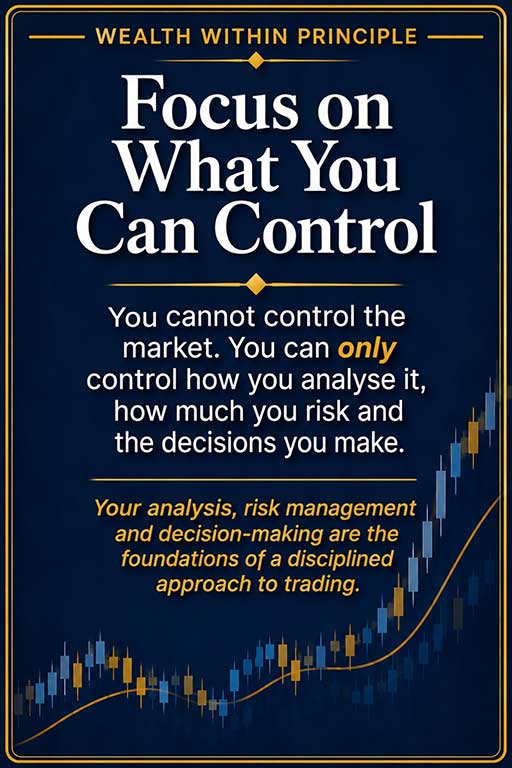 Focus on What You Can Control. You cannot control the market. You can only control how you analyse it, how much you risk and the decisions you make.